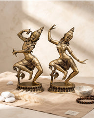 Shiv Parvati Idol | Lord Shiva & Goddess Parvati Pair | Dancing Form | Brass Finishing| Decor & Gifting