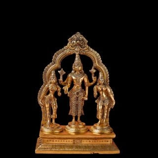 Lord Vishnu Brass murti With Bhudevi & Sridevi Same Base