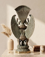 Lord Vishnu on the Shoulders of Garuda - Antique Bronze Sculpture