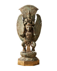 Lord Vishnu on the Shoulders of Garuda - Antique Bronze Sculpture