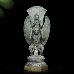 Lord Vishnu on the Shoulders of Garuda - Antique Bronze Sculpture