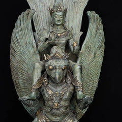 Lord Vishnu on the Shoulders of Garuda - Antique Bronze Sculpture