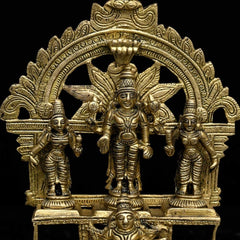 Lord Vishnu with Lakshmi and Bhudevi on Garuda Pedestal In Brass