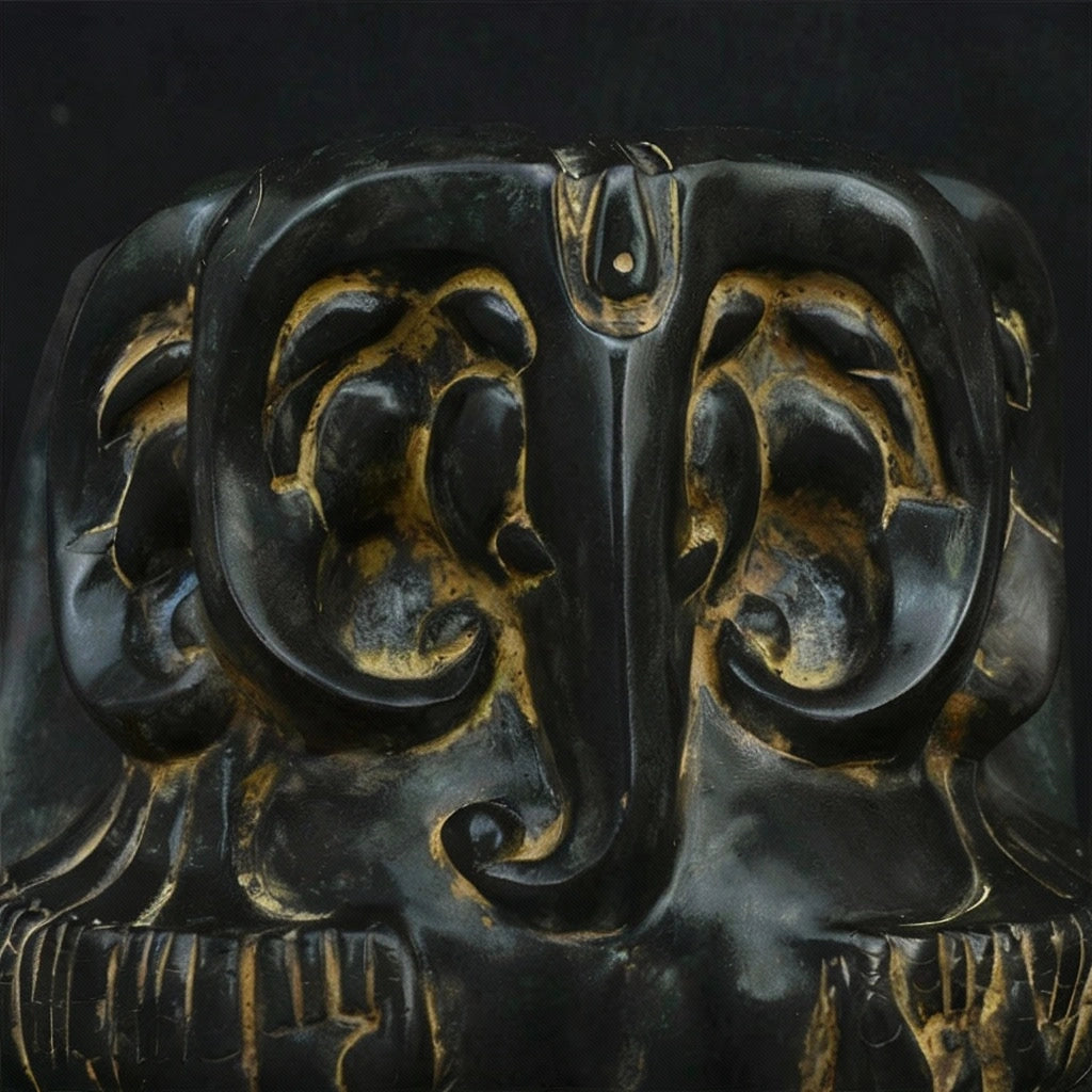 Panchmukhi Ganesha Pure Brass Rustic Vintage Abstract Sculpture