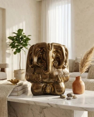 Buy Panchmukhi Ganesha Pure Brass Rustic Vintage Abstract Sculpture