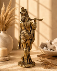 Pure Brass Krishna ji Murti With Bansi & Tribhanga Pose