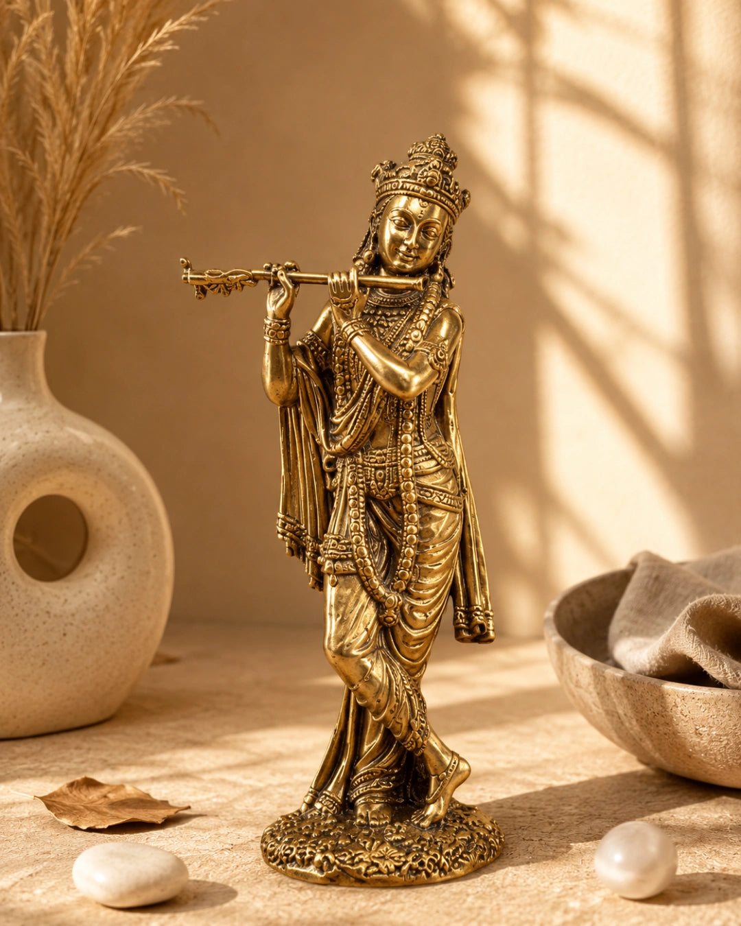 Pure Brass Krishna ji Murti With Bansi & Tribhanga Pose