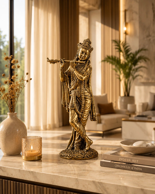 Pure Brass Krishna ji Murti With Bansi & Tribhanga Pose