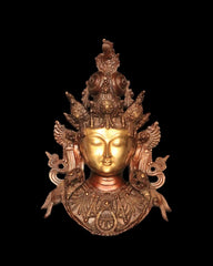 Brass Tara Devi Face Mask Wall Hanging in Antique Dual Tone Finish