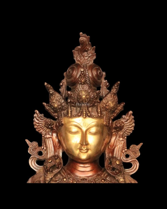 Brass Tara Devi Face Mask Wall Hanging in Antique Dual Tone Finish