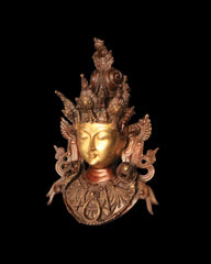 Brass Tara Devi Face Mask Wall Hanging in Antique Dual Tone Finish