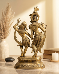Radha & Krishna in Divine Dance | Handmade Brass Statue (with wooden base)
