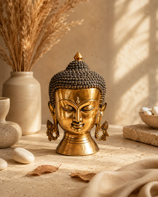 Serene Large Brass Buddha Head for Peaceful Living Spaces