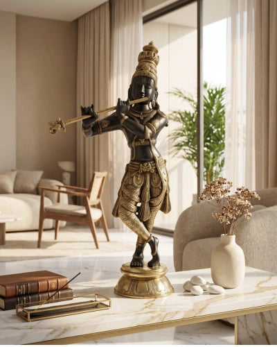 Shree Krishna Brass Idol-Luxury Murli Manohar Brass Figurine