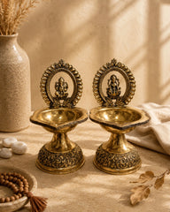 Superfine Brass Laxmi & Ganesh Deepam Pair| Pooja Oil Lamp
