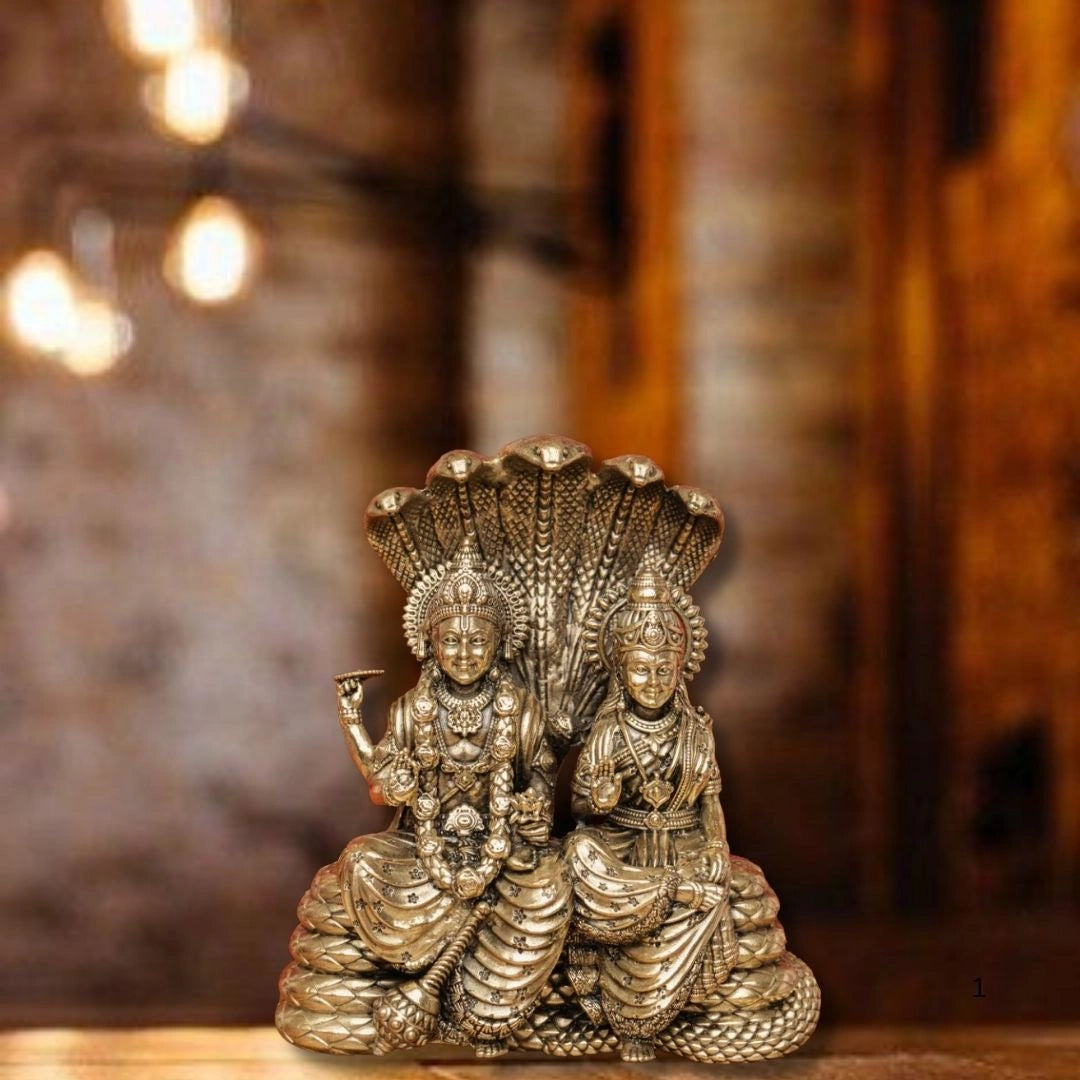 Superfine Vishnu Lakshmi Sitting on Sheshnaag Brass Statue