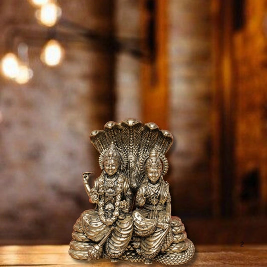 Superfine Vishnu Lakshmi Sitting on Sheshnaag Brass Statue