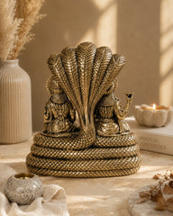 Superfine Vishnu Lakshmi Sitting on Sheshnaag Brass Statue