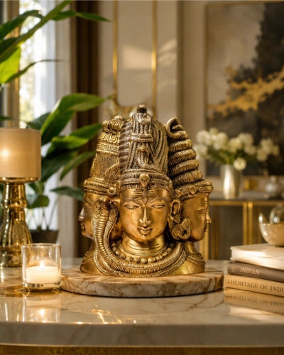 Three Face Shiva Idol Behind Parvati