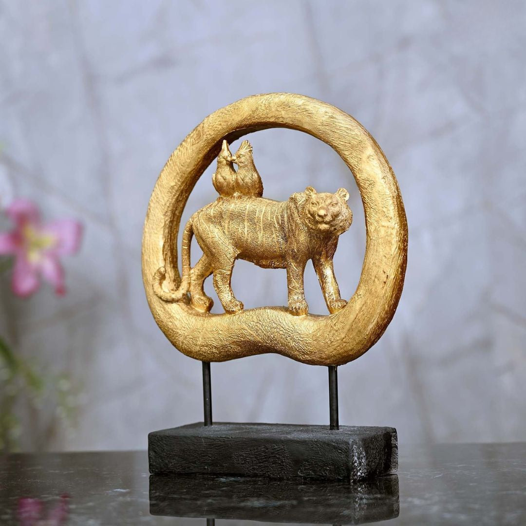 Tiger & Love Birds Handcrafted Sculpture