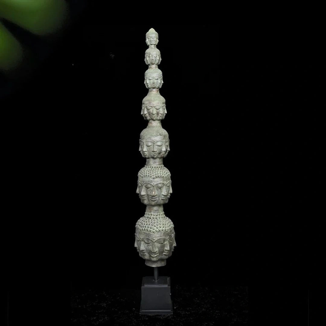 Tower of Tranquility: 56 Buddha Heads - Bronze Sculpture (159 cm)