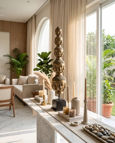 Tower of Tranquility: Buddha Heads - Bronze Sculpture