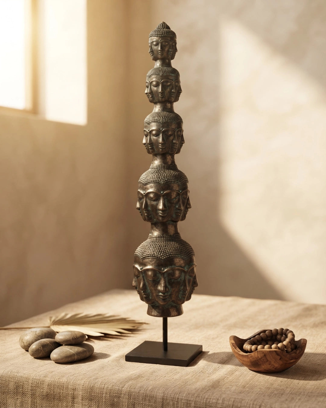 Tower of Tranquility: 40 Buddha Heads -Antique Bronze Sculpture (97 cm)