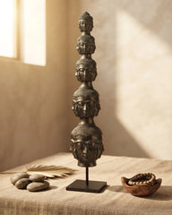 Tower of Tranquility: 40 Buddha Heads -Antique Bronze Sculpture (97 cm)