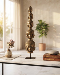 Tower of Tranquility: 40 Buddha Heads -Antique Bronze Sculpture (97 cm)