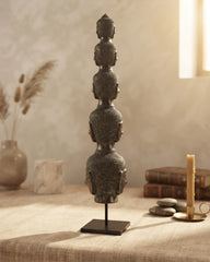 Tower of Tranquility: 40 Buddha Heads -Antique Bronze Sculpture (97 cm)