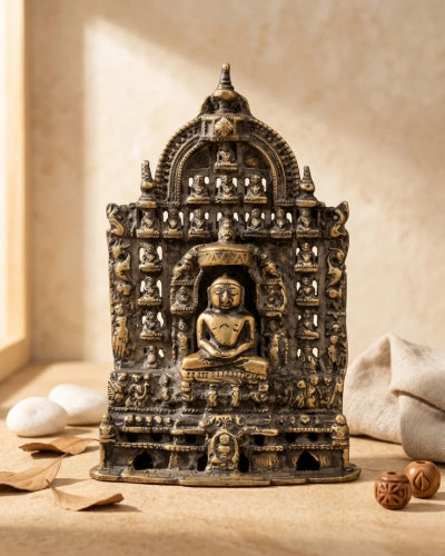 Vintage Brass Mahavir Ji with Jain Tirthankaras Sculpture