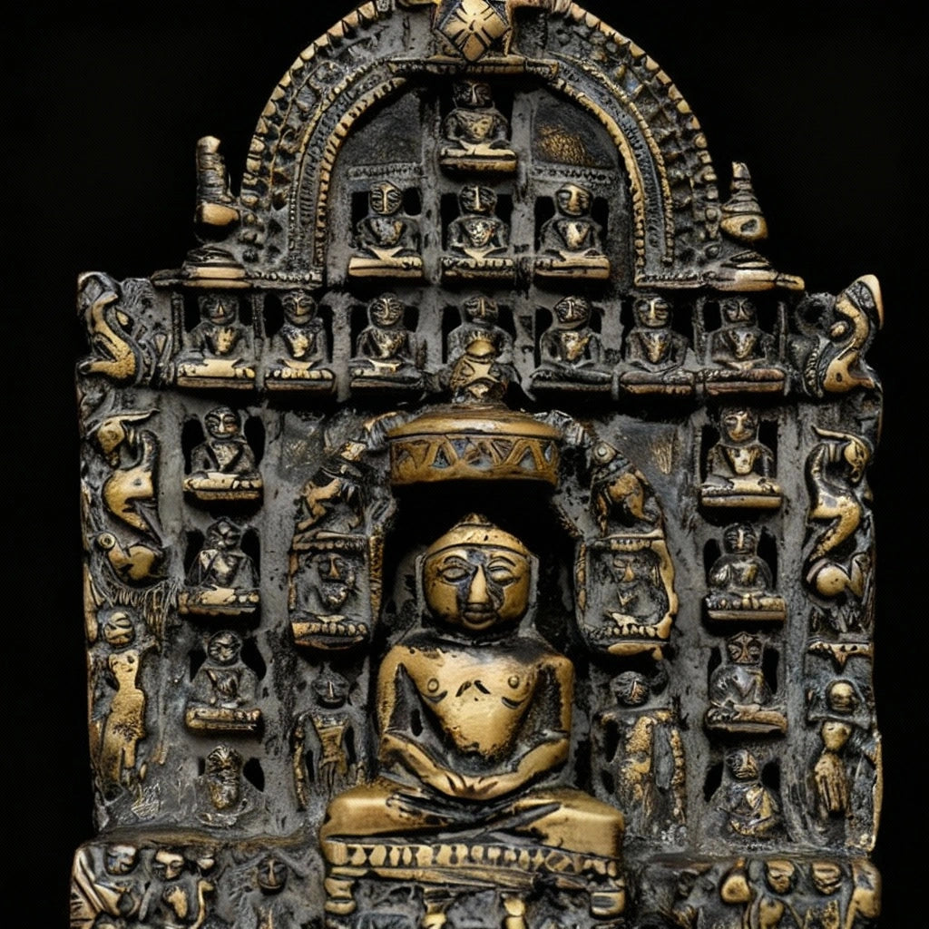 Vintage Brass Mahavir Ji with Jain Tirthankaras Sculpture